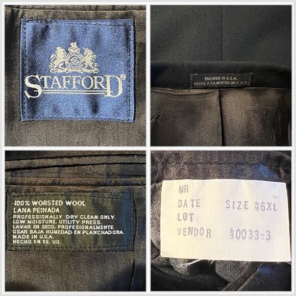 Stafford 46XL Solid Black Gold Tone Buttons Blazer Sport Coat Worsted Wool - Picture 15 of 15